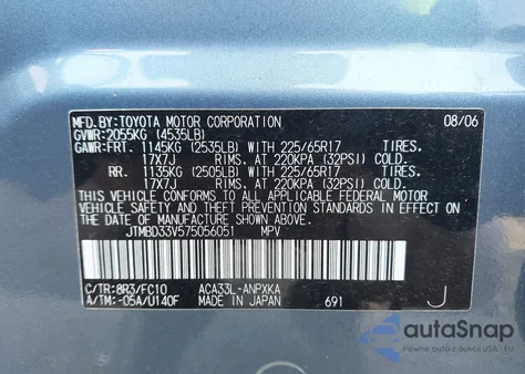 2007 Toyota Rav4 from USA, damaged, VIN JTMBD33V575056051
